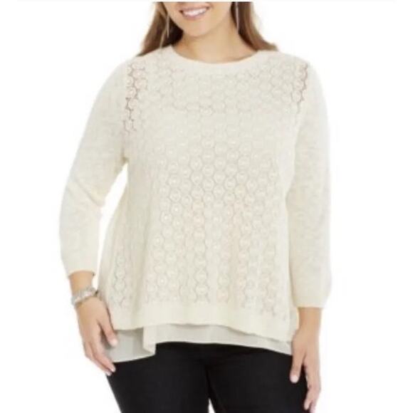 Lucky Brand Tops - Lucky Brand Ivory Crochet Open Split Back 3/4 Sleeve Sweater Top Small/Large